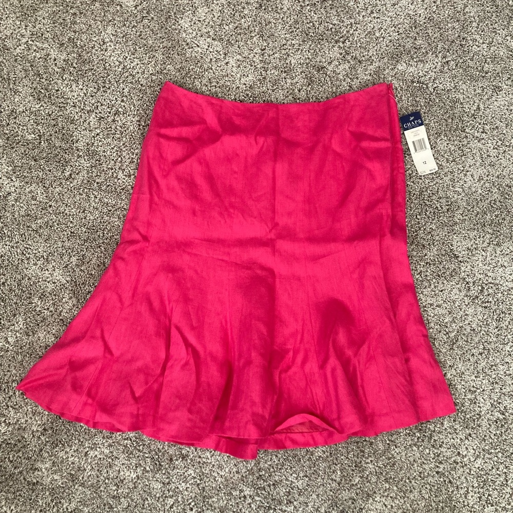 NWT Chaps Pink Linen Skirt Size 12 Fit & Flare Coquette Feminine